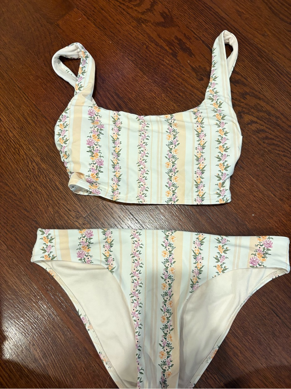 Floral Stripe Cream Women's Bikini Set